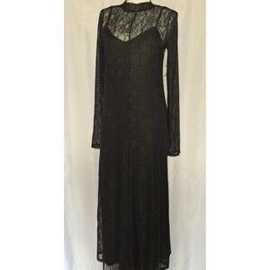 Womens Maxi Dress Black Lace Long Sleeve Witchcore  Dark Fairy Event Sz S NWT